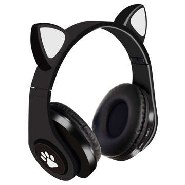 Wireless LED RGB 5.0 over-ear Bluetooth 5.0 headphones for children with cat ears Black