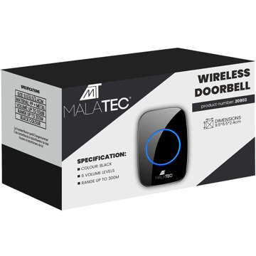 Wireless doorbell for gates, doors, gates, waterproof, IP44, outdoor, 300m, 21803, black