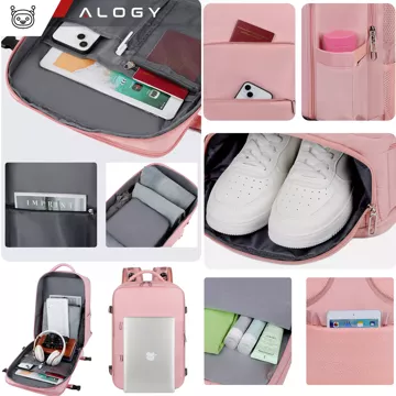 Women's Laptop Backpack Travel Suitcase Luggage for Plane Work School 45x30x20cm Alogy Pink