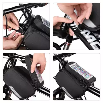 Wozinsky bike frame bag detachable phone pouch up to 6.5" 1.5l black (WBB7BK)