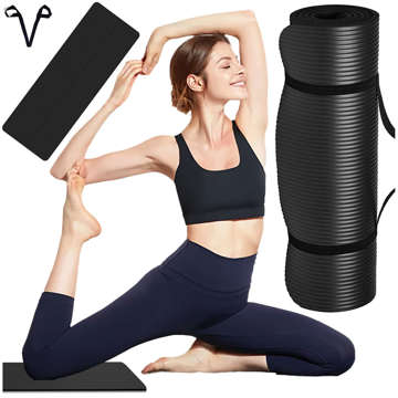 Yoga Fitness Pilates exercise mat gymnastic 185x58 1cm Alogy anti-slip waterproof Black