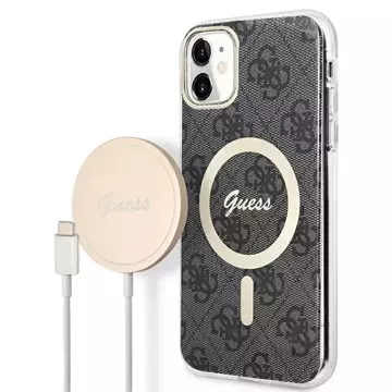 Zestaw Guess GUBPN61H4EACSK Case Charger iPhone 11 6,1" czarny/black hard case 4G Print MagSafe