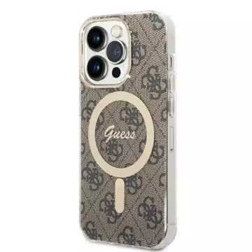 Zestaw Guess GUBPP14XH4EACSW Case  Charger iPhone 14 Pro Max 6,7" brązowy/brown hard case 4G Print MagSafe