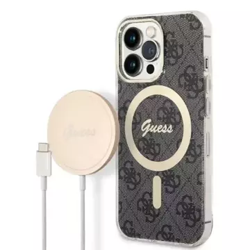 Zestaw Guess GUBPP14XHMEACSK Case  Charger iPhone 14 Pro Max 6,7" czarny/black hard case MagSafe Marble