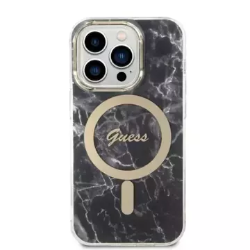 Zestaw Guess GUBPP14XHMEACSK Case  Charger iPhone 14 Pro Max 6,7" czarny/black hard case MagSafe Marble