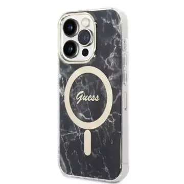 Zestaw Guess GUBPP14XHMEACSK Case  Charger iPhone 14 Pro Max 6,7" czarny/black hard case MagSafe Marble