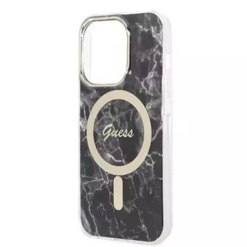 Zestaw Guess GUBPP14XHMEACSK Case  Charger iPhone 14 Pro Max 6,7" czarny/black hard case MagSafe Marble