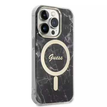 Zestaw Guess GUBPP14XHMEACSK Case  Charger iPhone 14 Pro Max 6,7" czarny/black hard case MagSafe Marble