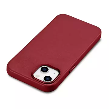 iCarer Case Leather Genuine Leather Phone Case for iPhone 14 Plus Red (MagSafe Compatible)