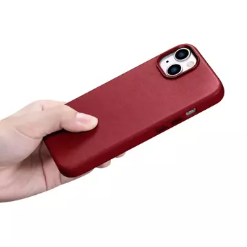 iCarer Case Leather Genuine Leather Phone Case for iPhone 14 Plus Red (MagSafe Compatible)