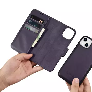 iCarer Wallet Case 2in1 Phone Case for iPhone 14 Plus Anti-RFID Leather Flip Cover Dark Purple