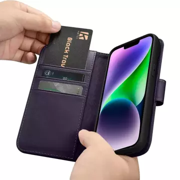 iCarer Wallet Case 2in1 Phone Case for iPhone 14 Plus Anti-RFID Leather Flip Cover Dark Purple