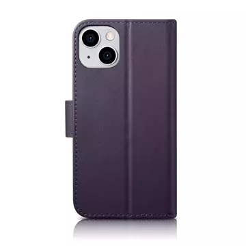 iCarer Wallet Case 2in1 Phone Case for iPhone 14 Plus Anti-RFID Leather Flip Cover Dark Purple