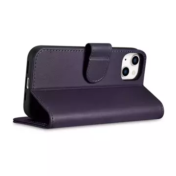 iCarer Wallet Case 2in1 Phone Case for iPhone 14 Plus Anti-RFID Leather Flip Cover Dark Purple