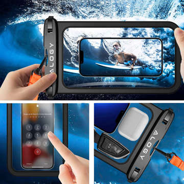 x2 Alogy Waterproof Case universal IPX8 waterproof bag for phone up to 9 inches and accessories Black