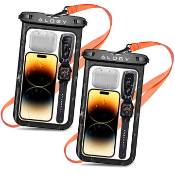 x2 Alogy Waterproof Case universal IPX8 waterproof bag for phone up to 9 inches and accessories Black