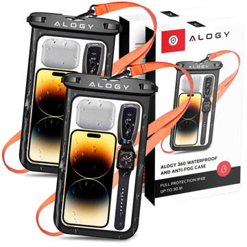 x2 Alogy Waterproof Case universal IPX8 waterproof bag for phone up to 9 inches and accessories Black