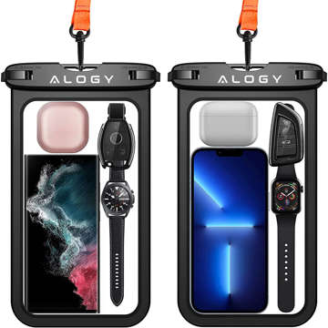 x2 Alogy Waterproof Case universal IPX8 waterproof bag for phone up to 9 inches and accessories Black