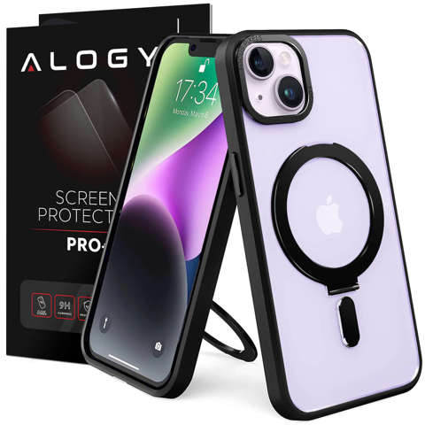 Alogy Armored Stand Ring Case Schutzhülle für MagSafe für Apple iPhone 14 Plus, schwarzes Glas