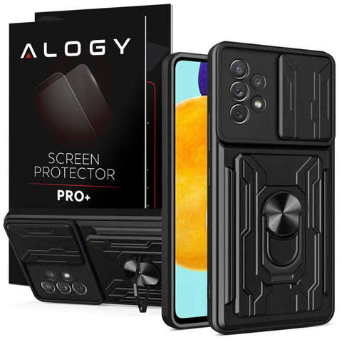 Alogy Camshield Ring Wallet Case mit Kameraabdeckung und Wallet für Samsung Galaxy A53 Black Glass