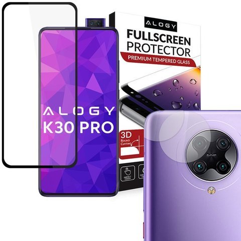 Alogy Full Glue Glass für Xiaomi Redmi K30 Pro Black 2x Lens Glass