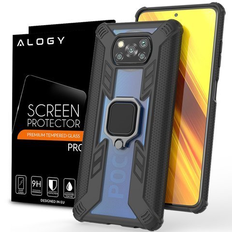 Alogy Ring Carbon Holder Armored Case für Xiaomi Poco X3 NFC Glass