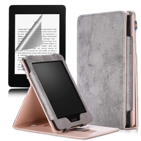 Alogy Slim Ledertasche für Kindle Paperwhite 4 2018/2019 Graue Folie