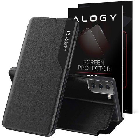 Flip Wallet Alogy Leder Smart View Cover für Samsung Galaxy S21 FE Schwarzglas