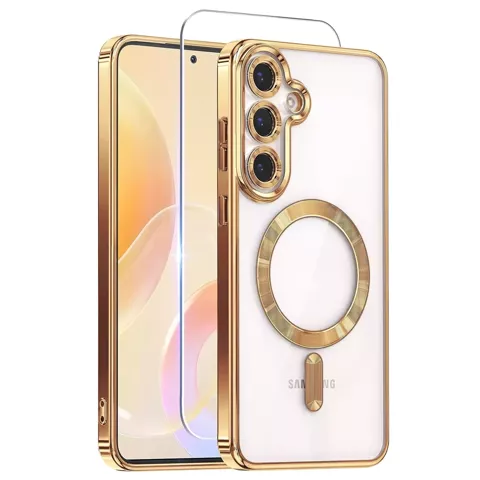 MagSafe-Hülle für Apple iPhone 16 Pro Max Alogy Glamour Luxus-Ringgehäuse Gold-Transparent