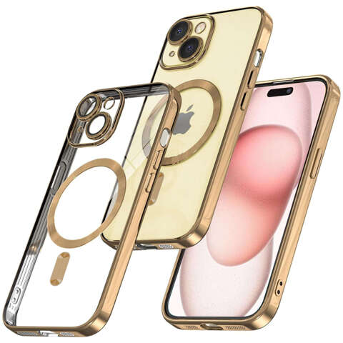 MagSafe Hülle für iPhone 15 Glamour Luxus Slim Ring Cover Alogy Gold Transparentes Glas