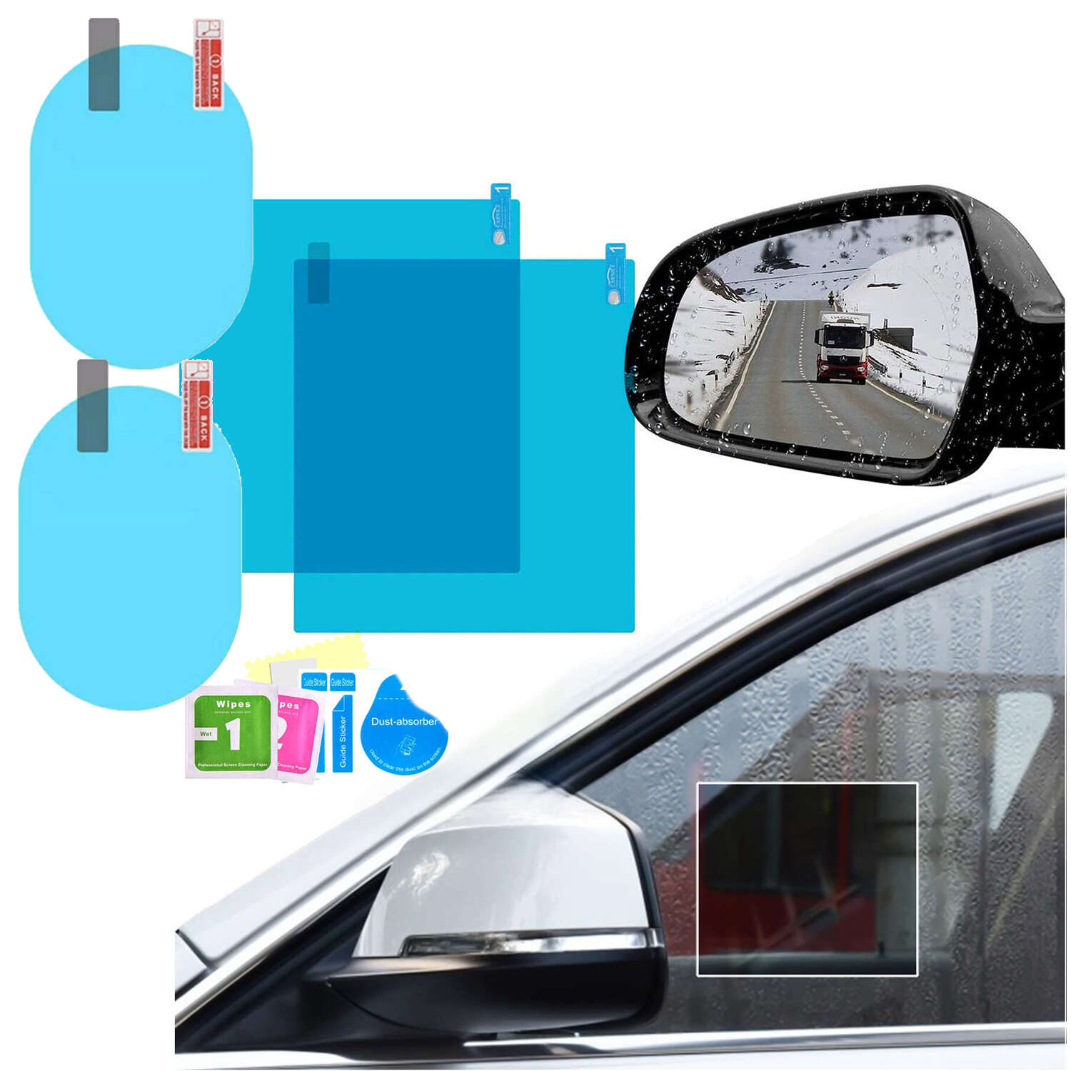 2 x hydrophobe Nano-Folie, Fensteraufkleber, Spiegel, Regen, wasserdicht,  für Auto, Auto, Badezimmer, 15 x 20 cm, 2 x Nano-Spiegelfolie - 4KOM