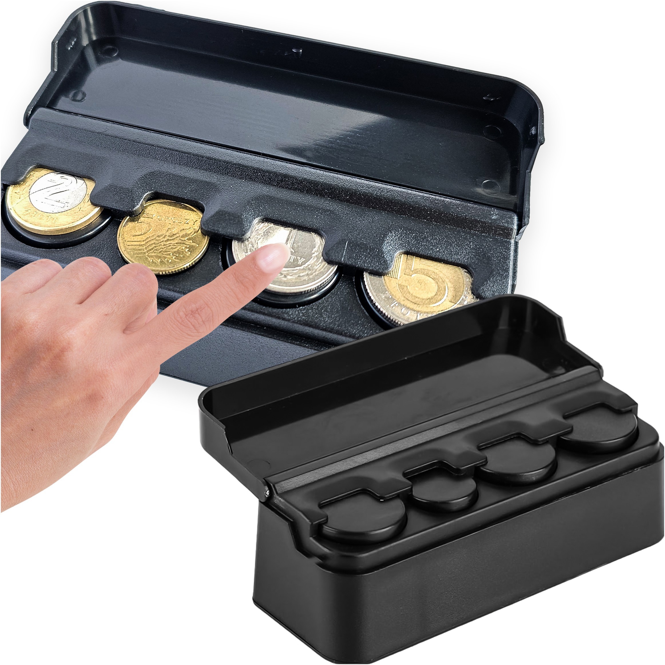 Münzbox Münzhalter Brieftasche Organizer Aufbewahrungsbox für kleine Münzen  für Auto Autos Büros Zuhause Box Alogy Schwarz - 4KOM