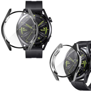 2in1 Silikonhülle Overlay Alogy Schutzfolie für Huawei Watch GT 3 42mm Schwarz