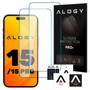 2x 9H gehärtetes Glas für iPhone 15 / 15 Pro Alogy Displayschutz PRO