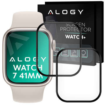 2x Alogy 3D Flexibles Glas für Apple Watch 7 41mm Schwarz