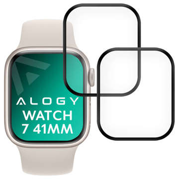 2x Alogy 3D Flexibles Glas für Apple Watch 7 41mm Schwarz