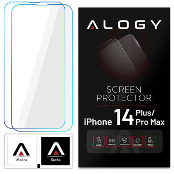 2x Panzerglas 9H Alogy Displayschutz für Apple iPhone 14 Plus / 14 Pro Max