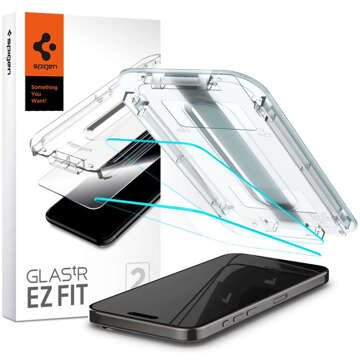 2x Panzerglas für iPhone 15 Pro Max Spigen Glas.TR „EZ FIT“ Klar