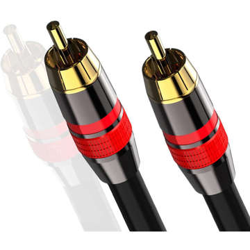 3 m RCA-zu-RCA-Kabel (Cinch) Premium-Subwoofer MOZOS schwarz- und rotvergoldete Stecker