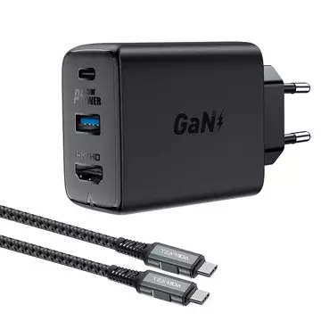 Acefast 2in1 Ladegerät GaN 65W USB Typ C / USB, Adapter Adapter HDMI 4K @ 60Hz (Set mit Kabel) schwarz (A17 schwarz)