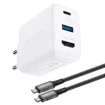 Acefast 2in1 Ladegerät GaN 65W USB Typ C / USB, Adapter Adapter HDMI 4K @ 60Hz (Set mit Kabel) weiß (A17 weiß)