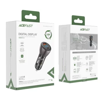 Acefast Autoladegerät 63W USB Typ C / USB, PD3.0, PPS, QC3.0, AFC, FCP, SFCP schwarz (B6 schwarz)