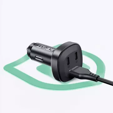 Acefast Autoladegerät 66W 2x USB Typ C / USB, PPS, Power Delivery, Quick Charge 4.0, AFC, FCP, SCP schwarz (B3 schwarz)