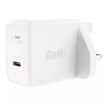 Acefast GaN-Wandladegerät (UK-Stecker) USB Typ C 30 W, Power Delivery, PPS, Q3 3.0, AFC, FCP weiß (A24 UK weiß)