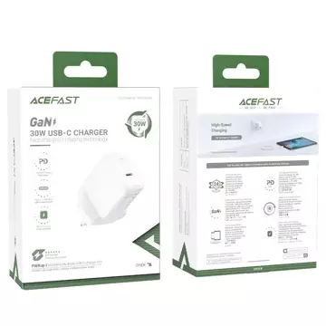 Acefast GaN-Wandladegerät (UK-Stecker) USB Typ C 30 W, Power Delivery, PPS, Q3 3.0, AFC, FCP weiß (A24 UK weiß)