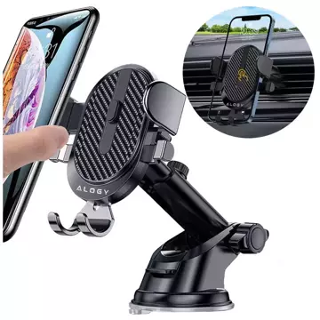 Alogy 2-in-1-Autohalterung für 6,5-Zoll-Telefon, gravitativ für Windschutzscheibe, Armaturenbrett, Kühlergrill, Easy One Touch Organizer