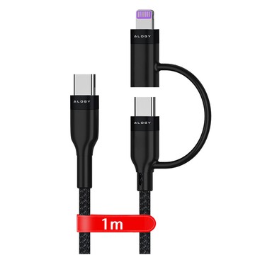 Alogy 2in1 USB-C auf Lightning PowerDelivery Kabel für Apple iPhone PD 60W 100cm Schwarz