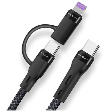 Alogy 2in1 USB-C auf Lightning PowerDelivery Kabel für Apple iPhone PD 60W 100cm Schwarz