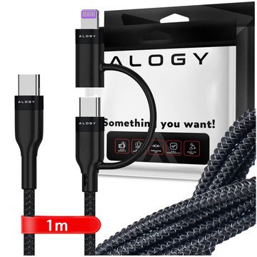 Alogy 2in1 USB-C auf Lightning PowerDelivery Kabel für Apple iPhone PD 60W 100cm Schwarz