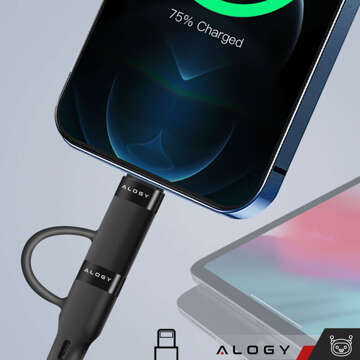 Alogy 2in1 USB-C auf Lightning PowerDelivery Kabel für Apple iPhone PD 60W 100cm Schwarz